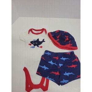 Gerber Boy's Shark Onesie 3-Pack‎ Blue Newborn